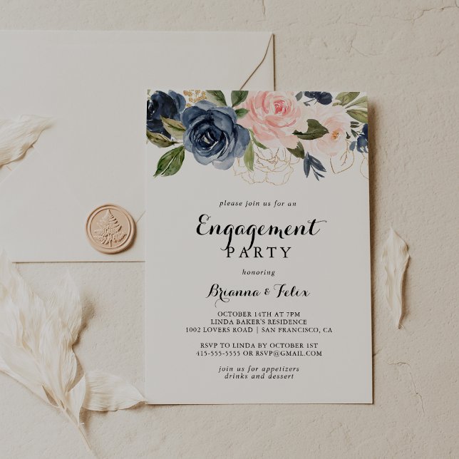 Elegant Simple Winter Floral Engagement Party Invitation (Creator Uploaded)