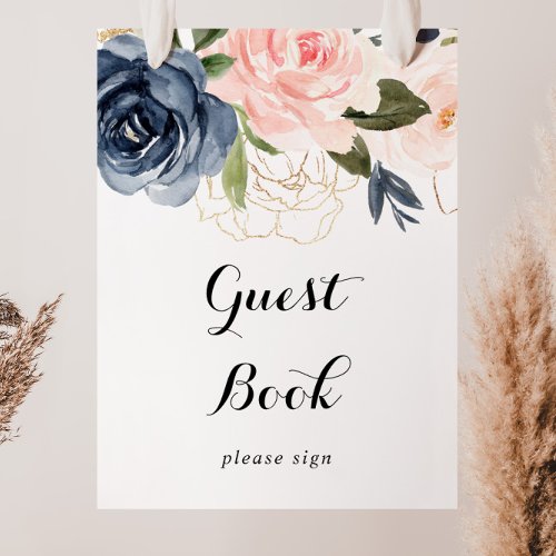 Elegant Simple Winter Floral Guest Book Sign
