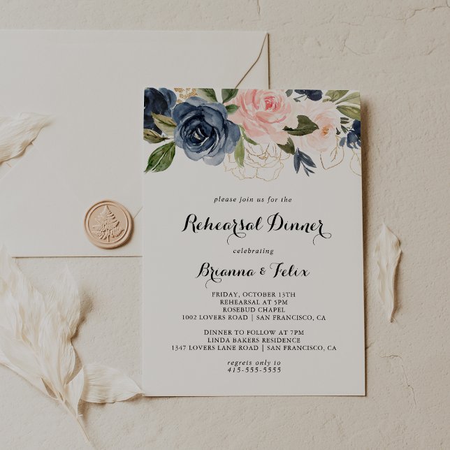 Elegant Simple Winter Floral Rehearsal Dinner Invitation (Creator Uploaded)