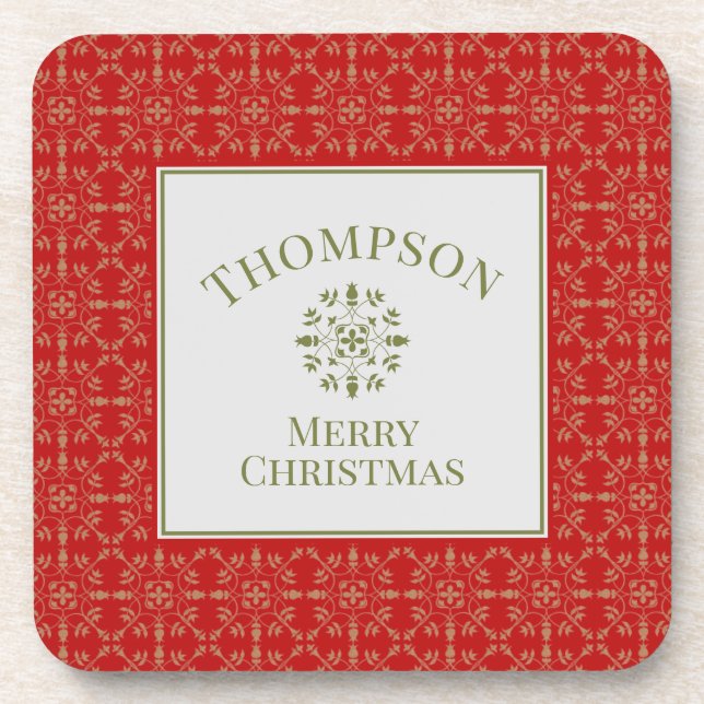 Elegant Simple Winter Snowflakes Pattern Name Beverage Coaster (Front)