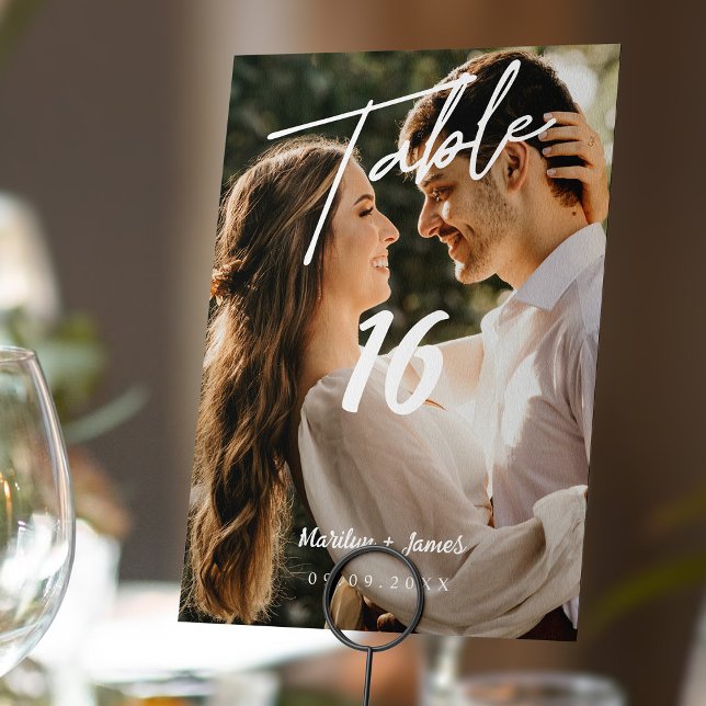 Elegant Simplicity: Modern Minimal Photo Wedding Table Number (Creator Uploaded)