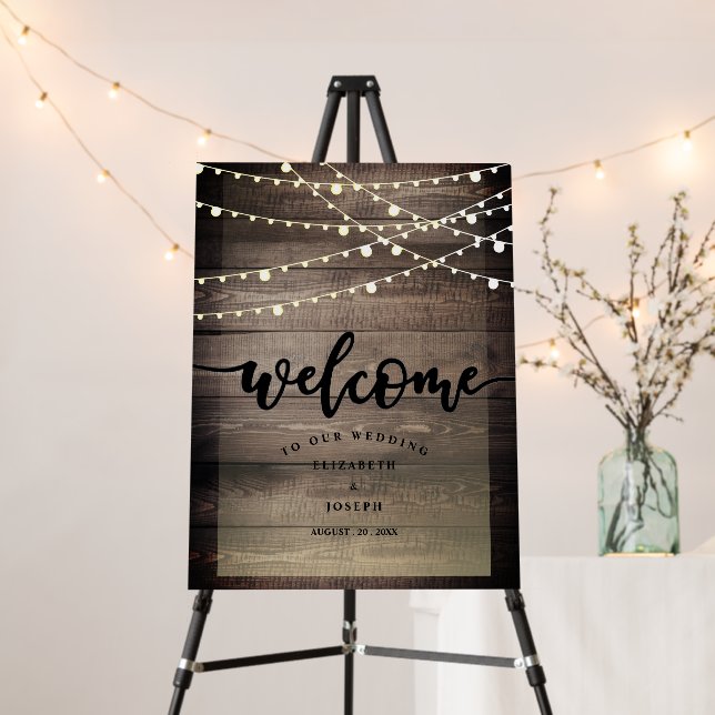 Elegant Simply Rustic Wood Lights String welcome F Foam Board (In Situ (Stand))