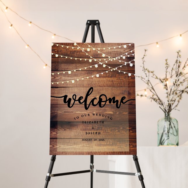 Elegant Simply Rustic Wood Lights String welcome Foam Board (In Situ (Stand))