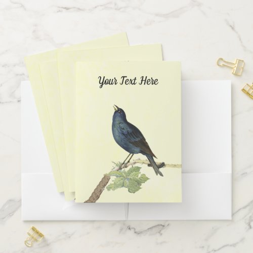 Elegant Singing Black Bird on Branch Caterpillar Pocket Folder
