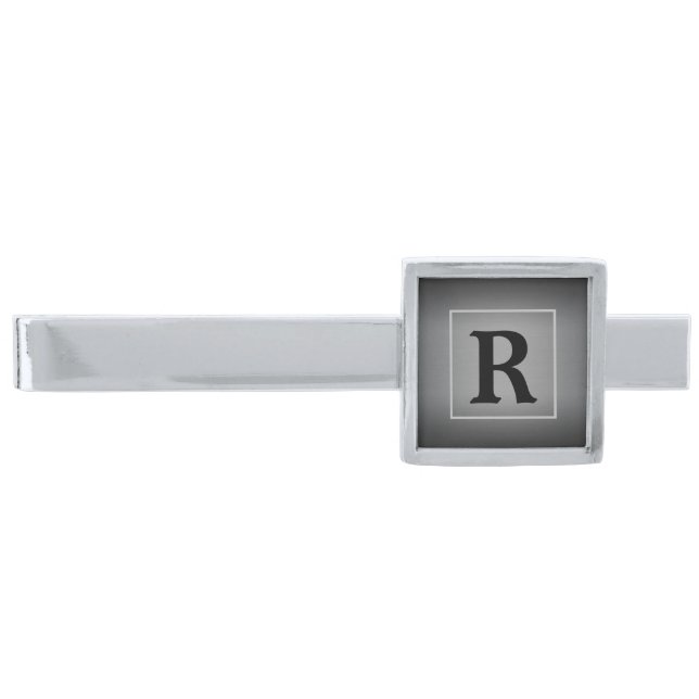 Elegant Single Letter Custom Monogram Silver Finish Tie Bar (Front)