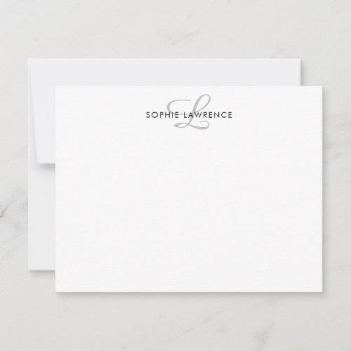 Elegant Single Letter Monogram Gray Formal Script Note Card