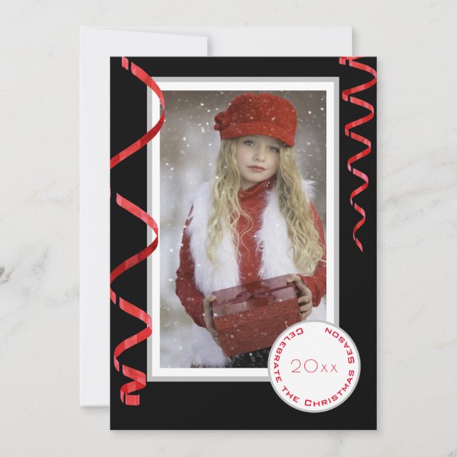 Elegant Single Photo Christmas Card with Year (Front)