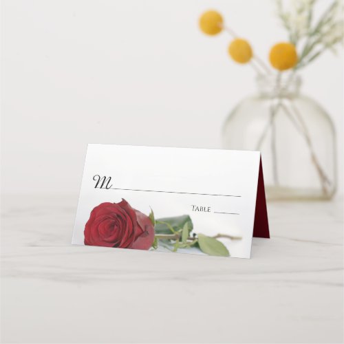 Elegant Single Red Rose Wedding Write_In Place Card