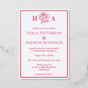 Elegant Single Rose Bloom Wedding Couple Initials Letterpress Photo Cards