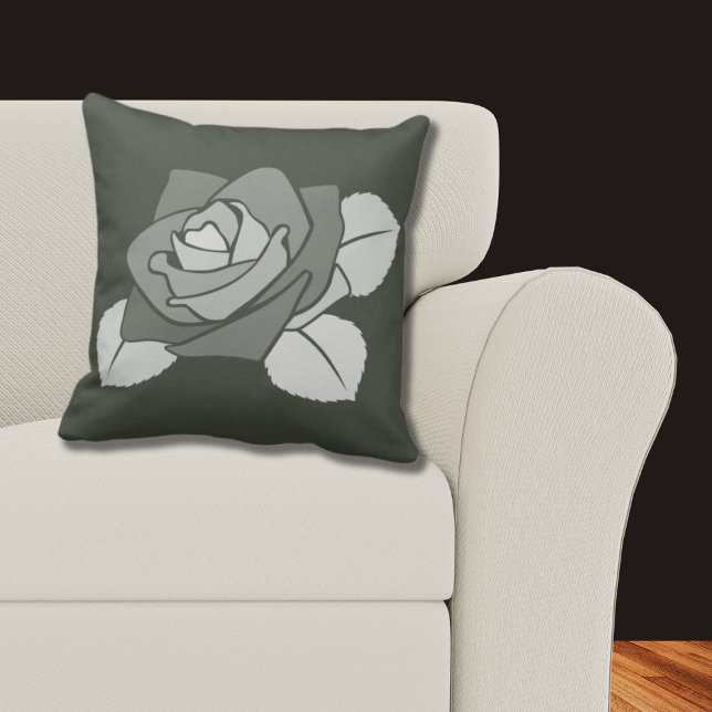 Elegant Single Rose Blossom On Grey Throw Pillow (Elegant Single Rose Blossom, Grey Throw Pillow)