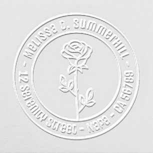 Elegant Single Rose Stem Custom Round Address Embosser