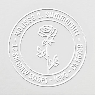 Elegant Single Rose Stem Custom Round Address Embosser