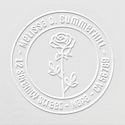 Elegant Single Rose Stem Custom Round Address Embosser