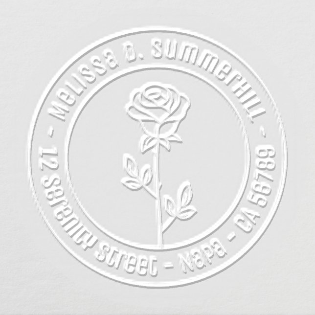 Elegant Single Rose Stem Custom Round Address Embosser (Design)