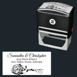 Elegant Single Rose Wedding Address Self-inking Stamp<br><div class="desc">These beautiful self inking stamps are the perfect addition to your wedding mailings. They feature a gorgeous design with a single long stemmed rose lying on it's side. Your names are printed in elegant script lettering with the address in block letters below.</div>