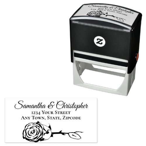 Elegant Single Rose Wedding Address Self_inking Stamp