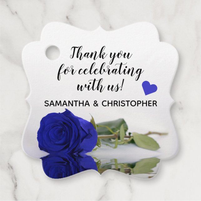 Elegant Single Royal Blue Rose Wedding Thank You Favor Tags (Front)