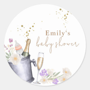 Elegant Sip & See Champagne Bottle Baby Shower Classic Round Sticker