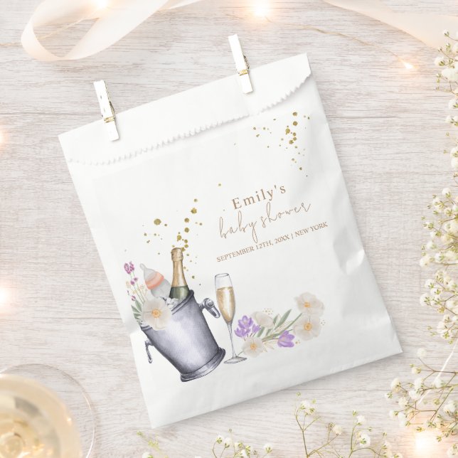 Elegant Sip & See Champagne Bottle Baby Shower Favor Bag (Clipped)
