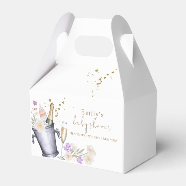 Elegant Sip & See Champagne Bottle Baby Shower Favor Boxes (Front Side)