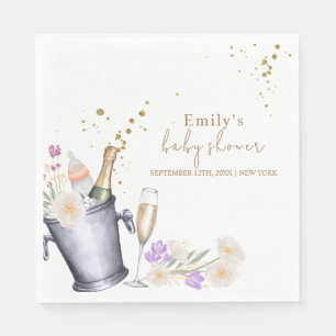 Elegant Sip & See Champagne Bottle Baby Shower Napkins