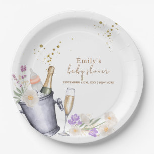 Elegant Sip & See Champagne Bottle Baby Shower Paper Plates