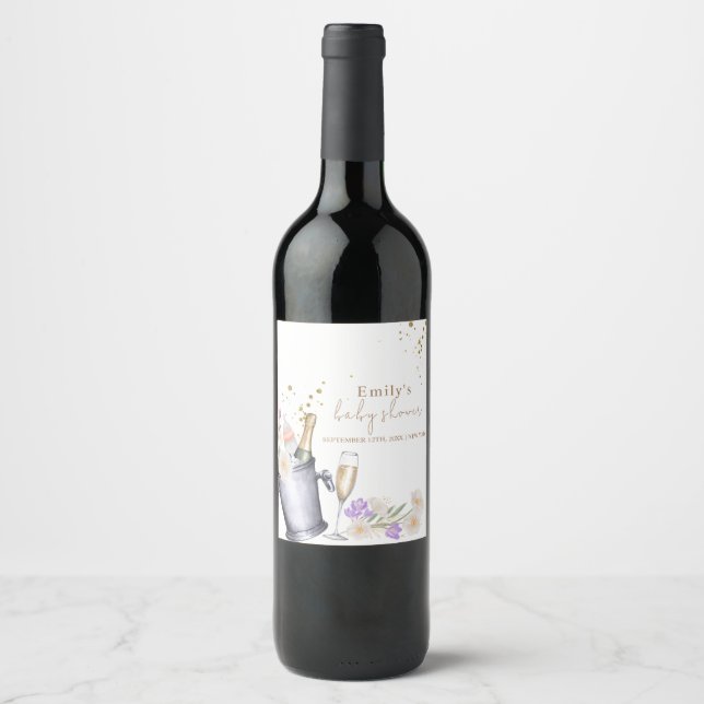 Elegant Sip & See Champagne Bottle Baby Shower Wine Label (Front)