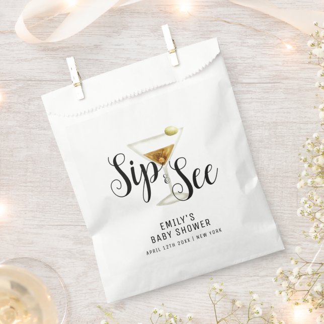 Elegant Sip & See Martini Cocktail Baby Shower  Favor Bag (Clipped)