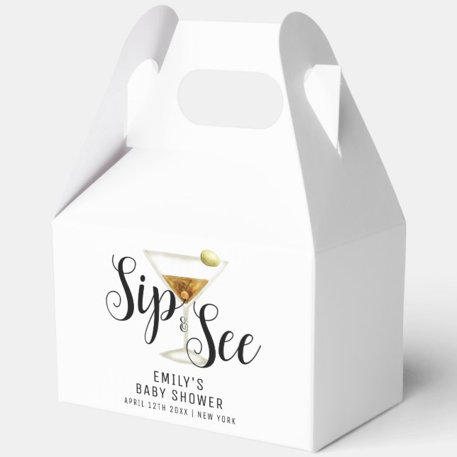 Elegant Sip & See Martini Cocktail Baby Shower  Favor Boxes (Back)