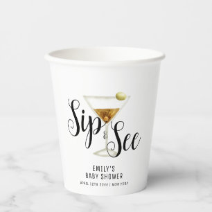 Elegant Sip & See Martini Cocktail Baby Shower Paper Cups