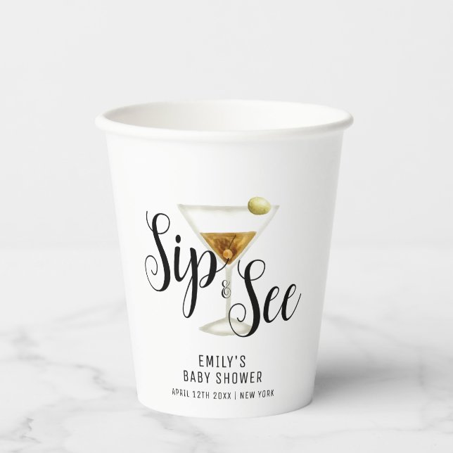 Elegant Sip & See Martini Cocktail Baby Shower  Paper Cups (Front)
