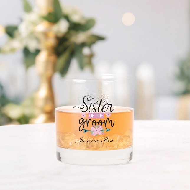 Elegant Sister Groom add name Wedding Whiskey Glass (Insitu (Wedding))