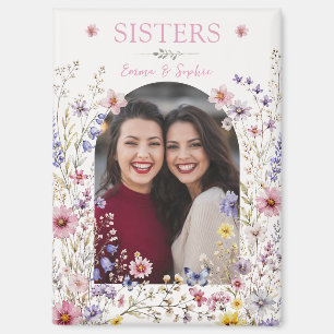 Elegant Sister Watercolor Wildflower & Photo  Magnet