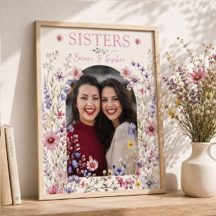 Elegant Sister Watercolor Wildflower & Photo Poster