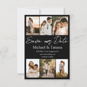elegant six photos collage white script minimal save the date
