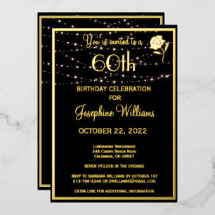 Elegant Sixty 60 Birthday Black REAL Gold Foil Invitation