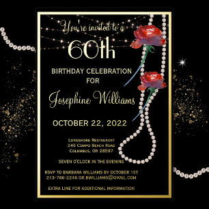 Elegant Sixty Birthday Black REAL Gold  Foil Invitation