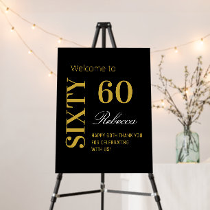 Elegant Sixty Birthday Party Black Gold Backdrop  Foam Board