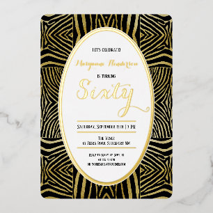 Elegant Sixty black Gold Zebra birthday Foil Invitation
