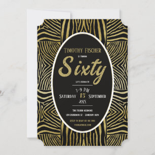 Elegant Sixty black Gold Zebra birthday invitation