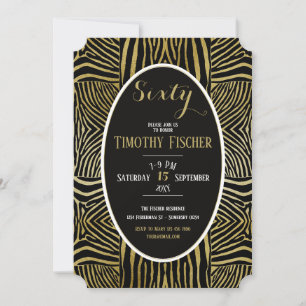 Elegant Sixty black Gold Zebra birthday invitation