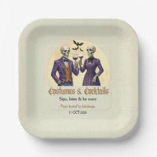 Elegant Skeleton Costume Cocktail Halloween Party Paper Plates
