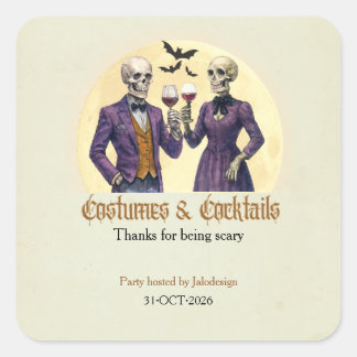 Elegant Skeleton Costume Cocktail Halloween Party Square Sticker