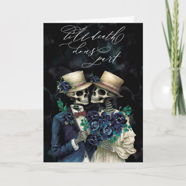 Elegant Skeleton Eucalyptus Halloween Wedding Card (Front)