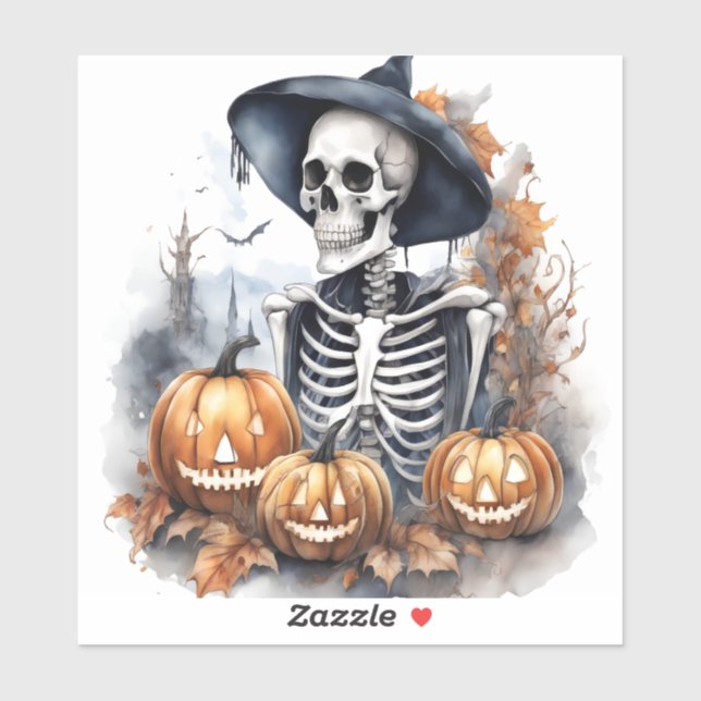 Elegant Skeleton Halloween Watercolor  Sticker (Sheet)