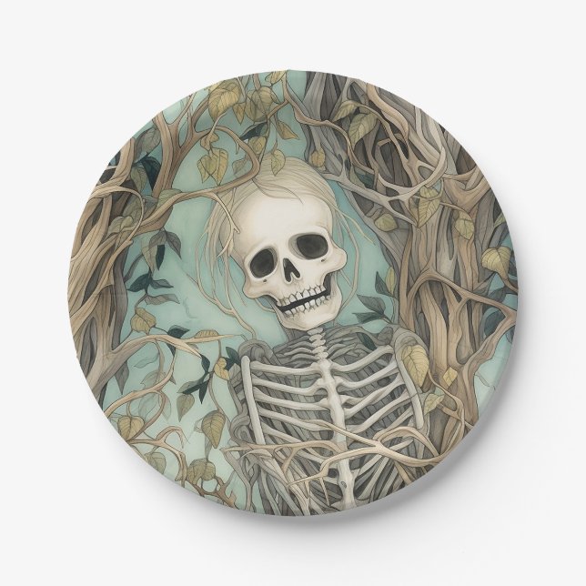 Elegant Skeleton Vintage Halloween  Paper Plates (Front)