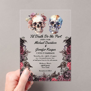 elegant skeletons floral gothic halloween wedding  acrylic invitations