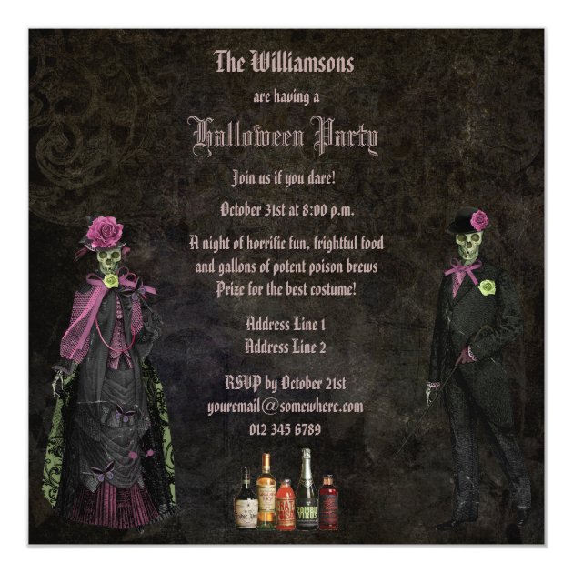 Elegant Skeletons & Poison Halloween Party Invitation
