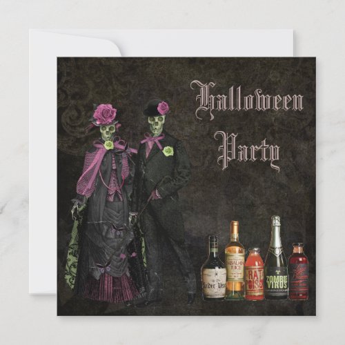 Elegant Skeletons  Poison Halloween Party Invitation