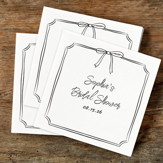 Elegant Sketch Simple Classic Bow Bridal Shower Napkins (Celebrate with these black and white bridal shower napkins—perfect for a chic and timeless event.)